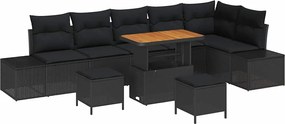 vidaXL Σετ Καναπέ Κήπου με μαξιλάρι 9 pcs Μαύρο Πολυ ράταν