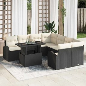 vidaXL Σετ Καναπέ Κήπου 9 Τεμαχίων με Μαξιλάρια – Μαύρο Πολυ Ράτταν