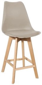 Σκαμπό μπαρ Gaston pakoworld pp-pu σε cappuccino απόχρωση και ξύλινο πόδι 49x56x112εκ