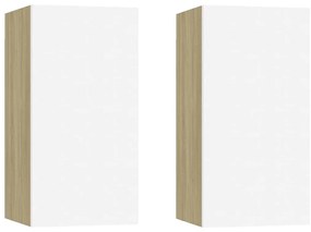 vidaXL Έπιπλα Τηλεόρασης 2 τεμ. Λευκά &amp; Δρυς 30,5x30x60εκ. Επεξ. Ξύλο