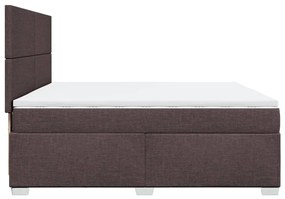 Κρεβάτι Boxspring με Στρώμα Σκούρο Καφέ 200x200 εκ. Υφασμάτινο - Καφέ