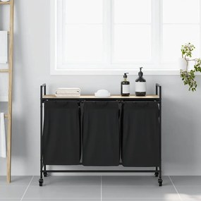 vidaXL Καλάθι Απλύτων με 3 Θέσεις και Ρόδες, Ξύλο Sonoma Δρυς