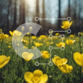 Intra Συλλεκτικό Ξύλινο Παζλ Plywood  4mm - Πεδίο με κίτρινα λουλούδια με δέντρα και φυσικά στοιχεία Σε Ξύλινο Κουτί - Διαστάσεις: 10x10 cm – 25 κομμάτια