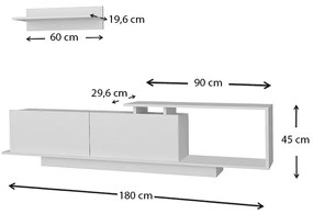 Έπιπλο τηλεόρασης Novara Megapap από μελαμίνη χρώμα λευκό 180x29,6x45εκ.