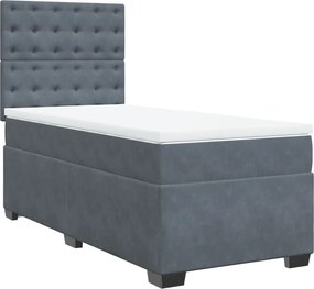 vidaXL Κρεβάτι Boxspring με Στρώμα Σκούρο Γκρι 90x190 εκ. Βελούδινο
