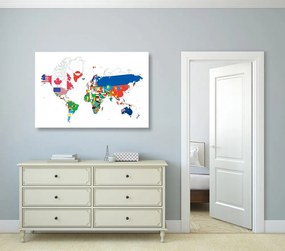Εικόνα παγκόσμιου χάρτη με σημαίες με λευκό φόντο - 120x80