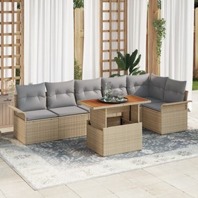 vidaXL Σετ Καναπέδων 7 Τεμαχίων με Μαξιλάρια Μπεζ Πολυ Ρατάν