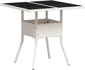 vidaXL Τραπέζι Κήπου Γυάλινη Επιφάνεια Λευκό 80x80x75 εκ. Συνθ. Ρατάν