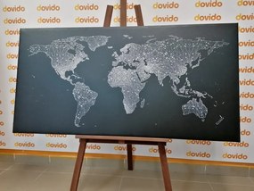 Εικόνα ενός ασπρόμαυρου παγκόσμιου χάρτη σε έναν φελλό