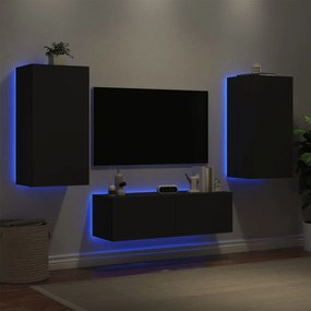 vidaXL Ντουλάπια Τηλεόρασης Τοίχου 3 Τεμ. με Φώτα LED Μαύρα