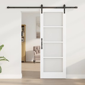 vidaXL Συρόμενη Πόρτα με Σετ Υλικών "ORKDAL" Λευκή Στερεή Ξύλινη & Γυάλινη