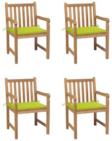 vidaXL Καρέκλες Κήπου 4 τεμ. Μασίφ Ξύλο Teak με Φωτ. Πράσινα Μαξιλάρια