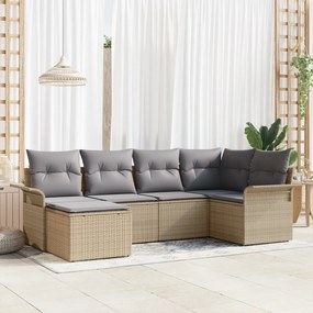 vidaXL σετ 6 τεμαχίων καναπέ κήπου με μαξιλάρια μπεζ πολυεστερικού ρατάν