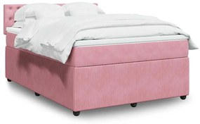 vidaXL Κρεβάτι Boxspring με Στρώμα Ροζ 160x200 εκ. Βελούδινο