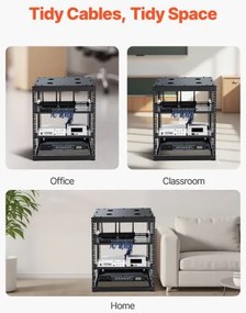 VEVOR 12U Open Frame Network Rack, 585 mm Depth, Wall Mounted or Floor Standing Server Rack, Heavy Duty 4 Post, with Vented Shelves &amp; Mounting Hardware, Holds All Your Networking IT Equipment AV Gear