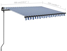 Τέντα Συρόμενη Χειροκίνητη με LED Μπλε/Λευκό 3 x 2,5 μ. - Μπλε