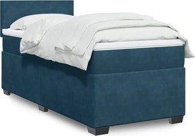 vidaXL Κρεβάτι Boxspring με Στρώμα Μπλε 90x200 εκ. Βελούδινο