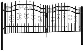 vidaXL Πόρτα Περίφραξης με Κορυφή Δόρυ Μαύρη 305x100 εκ. από Ατσάλι με Ηλεκτροστατική Βαφή