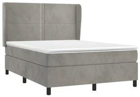 Κρεβάτι Boxspring με Στρώμα Ανοιχτό Γκρι 140x200 εκ. Βελούδινο - Γκρι