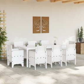 vidaXL Σετ Τραπεζαρίας 9 Τεμαχίων με Μαξιλάρια Λευκό Συνθετικό Ρατάν
