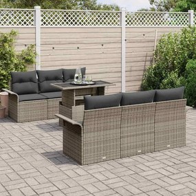 vidaXL Σετ Καναπέ Κήπου με μαξιλάρι 7 pcs Γκρι Πολυ ράταν