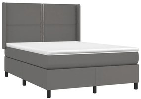 vidaXL Κρεβάτι Boxspring με Στρώμα Γκρι 140x200εκ. από Συνθετικό Δέρμα