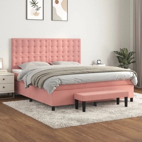 VidaXL Κρεβάτι Boxspring με Στρώμα Ροζ 160x200 εκ. Βελούδινο