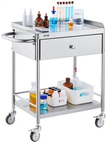 VEVOR Medical Cart, 2 Layers Stainless Steel Cart 220 lbs Weight Capacity,  Lab Utility Cart with 360° Silent Wheels and a Drawer for Lab, Clinic, Kitchen, Salon