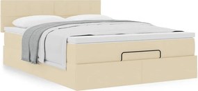 vidaXL Οθωμανικό κρεβάτι με στρώμα Cream 140x190cm ύφασμα