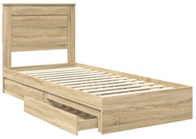 vidaXL Κρεβάτι Αποθήκης Δρύς Sonoma 75 x 190 cm Επεξεργασμένο ξύλο