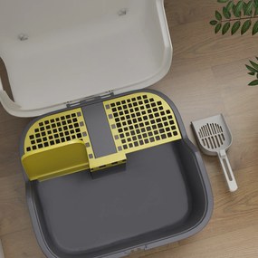 PawHut Τουαλέτα Γάτας, Κουτί Άμμου Γάτας με Κάλυμμα και Φτυάρι, Εύκολο στο Καθάρισμα, Κλειδώνει, Λευκό