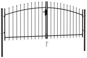 vidaXL Καγκελόπορτα Διπλή με Ακίδες Μαύρη 3 x 1,25 μ. Ατσάλινη