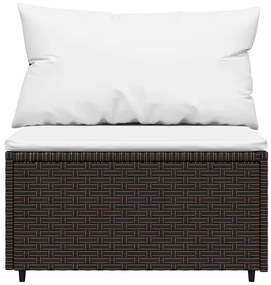 vidaXL Καναπές Κήπου Μεσαίος με Μαξιλάρια Καφέ από Συνθετικό Ρατάν