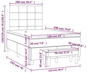 Κρεβάτι Boxspring με Στρώμα Σκούρο Γκρι 120x190 εκ Υφασμάτινο - Γκρι