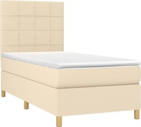 vidaXL Κρεβάτι Boxspring με Στρώμα &amp; LED Κρεμ 100x200 εκ. Υφασμάτινο