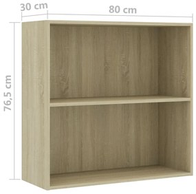 vidaXL Βιβλιοθήκη με 2 Ράφια Sonoma Δρυς 80x30x76,5 εκ. Επεξ. Ξύλο