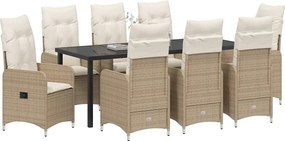 vidaXL Σέτ φαγητού για κήπο 9 pcs Μπεζ συνθετικό ρατάν
