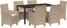 vidaXL Σέτ φαγητού για κήπο 7 pcs Μπεζ συνθετικό ρατάν