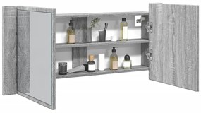 vidaXL Ντουλάπι Μπάνιου με Καθρέφτη / LED Γκρι Sonoma 100x12x45 εκ.