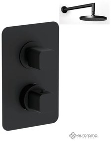Eurorama QUADRA Thermo Black matt Κεφαλή Ø30εκ+Θερμοστατικός μίκτης εντοιχισμού 2 ή 3 εξόδων με εκτροπέα