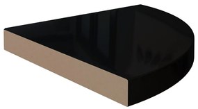 Ράφια Τοίχου Γωνιακά 2 Τεμ. Γυαλιστερό Μαύρο 35x35x3,8 εκ. MDF - Μαύρο