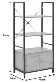 Ραφιέρα επιδαπέδια με ντουλάπι Kuili μέταλλο μαύρο - mdf καρυδί 60x36x121 εκ. 60x36x121 εκ.