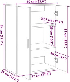 vidaXL Πλαϊνό γραφείο Artisan Oak 60 x 31 x 84 εκ. Επεξεργασμένο Ξύλο