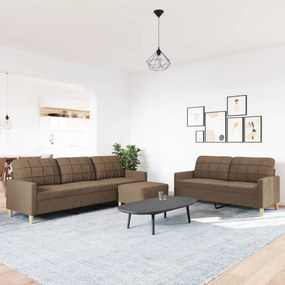 vidaXL Σετ καναπέδων 3 τεμαχίων με υποπόδιο καφέ ύφασμα