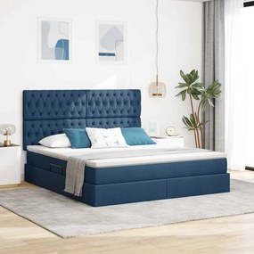 vidaXL LED Κρεβάτι αποθήκευσης με στρώμα Μπλε 160 x 200 cm Ύφασμα