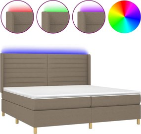 vidaXL Κρεβάτι Boxspring με Στρώμα &amp; LED Taupe 200x200 εκ. Υφασμάτινο