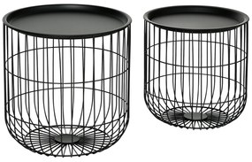 HOMCOM Σετ 2 βοηθητικών τραπεζιών σε σκανδιναβικό στυλ, με αποθηκευτικό χώρο, στοιβαζόμενα, Μαύρο