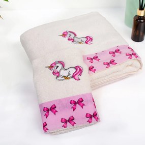 Παιδικές Πετσέτες (Σετ 2τμχ) Dimcol Unicorn 189 Ecru-Pink