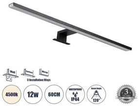 Απλίκα Καθρέπτη Μπάνιου LED 12W 1400 lm NINA Globostar-60420-Μαύρο 60420