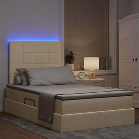 vidaXL LED Κρεβάτι αποθήκευσης με στρώμα Κρέμ 120 x 200 cm Ύφασμα